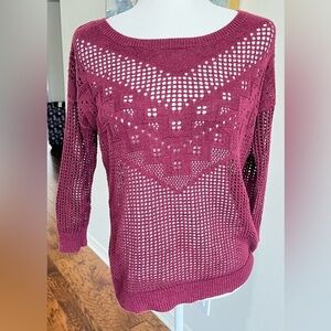 American Eagle Maroon Sweater Knit Pullover 3/4 Sleeves, Size M